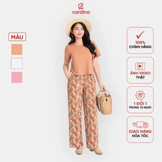 Set đồ nữ CARDINA áo thun suông basic phối quần dài hoạ tiết velo trẻ trung 5BCD02