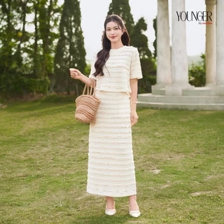 Set đồ nữ YOUNGER BT CARDINA áo ren bèo phối chân váy ren co giãn dáng dài 5YARC06 5YCVS06