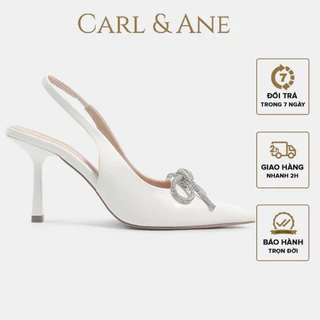 Carl & Ane - Giày mũi nhọn đính đá pha lê sang trọng dự tiệc cao 8cm màu trắng - WD008