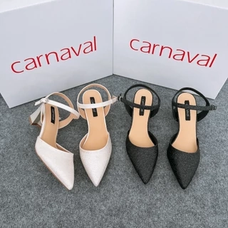 Giày cao gót bít mũi nhọn Carnaval gót vuông cao 5 phân mạ kim tuyến siêu sang - VS27