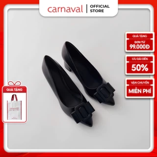 Giày Cao Gót Mũi Nhọn Đính Khóa Carnaval Gót Vuông 5cm Phong Cách Công Sở Sang Trọng - VS77