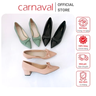 Giày cao gót mũi nhọn đính nơ Carnaval siêu xinh gót vuông cao 4cm - VS62