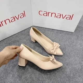 Giày cao gót nữ mũi nhọn đính nơ GCOROI đế vuông cao 5cm da cao cấp siêu xinh - VS66