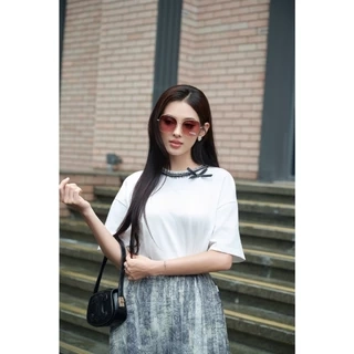 Áo Thun 𝐂𝐂𝐇𝐀𝐓 Dáng Suông Cộc Tay Trang Trí Chất Liệu Thoáng Mát Cao Cấp