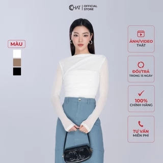 Áo Thun 𝐂𝐂𝐇𝐀𝐓 Lưới Xếp Vai Dáng Ôm Chất Vải Cao Cấp Mềm Mịn Co Giãn 4 Chiều 23TDC2013OT