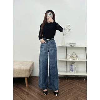 Quần Jean Nữ 𝐂𝐂𝐇𝐀𝐓 Dáng Suông Ly Chéo Chất Liệu Jeans Cao Cấp Basic 15GDJ2001ST