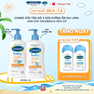 Combo Sữa tắm gội + Sữa dưỡng ẩm Cetaphil Baby with Organic Calendula 400ml/ chai