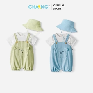Set bộ yếm kèm mũ may liền áo trắng cúc sau Bloom cho bé gái và bé trai