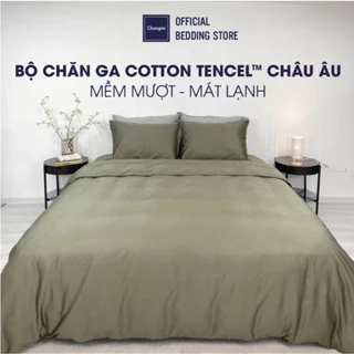 Bộ chăn ga lụa Tencel Cotton (Áo) Changmi Bedding 60S dày đặn, siêu mềm mượt và mát lạnh - Xanh Army