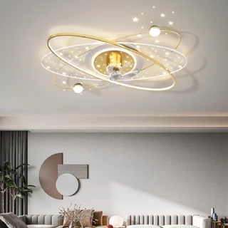 Quạt đảo trần đèn led trang trí phòng khách phòng ngủ dạng mâm SuperVilighting QUATDAOTRAN-DENMAM-D600 có điều khiển