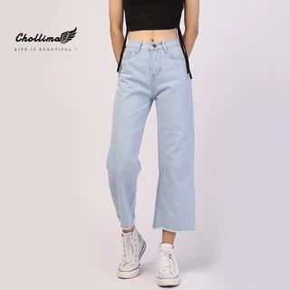 Quần jeans baggy nữ Chollima ống rộng trơn tua lai QD014 phong cách hàn quốc