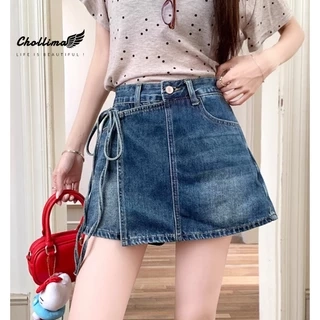 Quần shorts jeans nữ giả váy Chollima VAY502 thắt nơ - quần váy ngắn form chữ A phong cách hàn