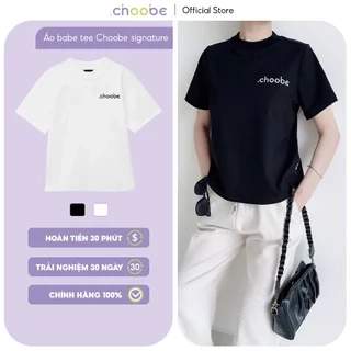 Áo phông baby tee Choobe nữ thun cộc tay cổ cao basic trơn thêu chữ chất vải cotton co giãn thoáng mát A98