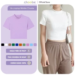 Áo phông baby tee nữ Choobe croptop cộc tay cổ cao basic ôm body vải cotton co giãn tốt A86