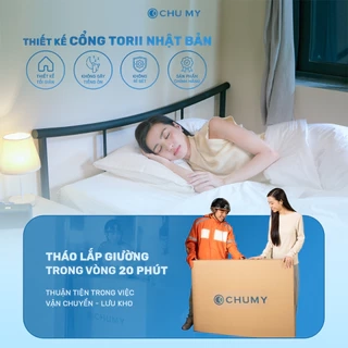 Giường ngủ lắp ráp TOKYO CHU MY, khung thép sơn tĩnh điện, màu đen nhám/trắng bóng, nhiều kích thước