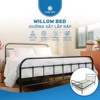 Giường Sắt WILLOW CHU MY - Khung Thép Sơn Tĩnh Điện, Chân Chắc Chắn, Dễ Lắp Ráp, Màu Đen/Trắng