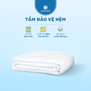 Tấm bảo vệ nệm CHU MY 100% polyester, 3 lớp chần bông kiểu ô vuông, chống thấm nước và bụi bẩn