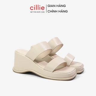 Dép Đế Xuồng Nữ Cillie Quai Ngang Đế Bánh Mì Cao 7p Da Mềm Êm Chân 1057