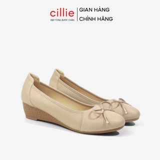 Giày Búp Bê Nữ Mũi tròn Đế Xuồng Basic Đính Nơ Da Thật Êm Mềm Cillie CG14