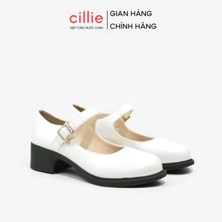 Giày Mary Jane Nữ Mũi Tròn Cillie Gót Vuông Cao 5p Chống Trơn Da PU Mềm Không Đau Chân CG16