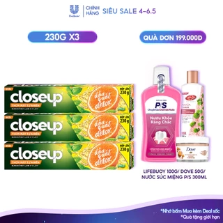 Combo 3 Kem đánh răng dạng gel sạch khuẩn Closeup Thơm Mát Tự Nhiên Dầu Quất, Thảo Dược 230g