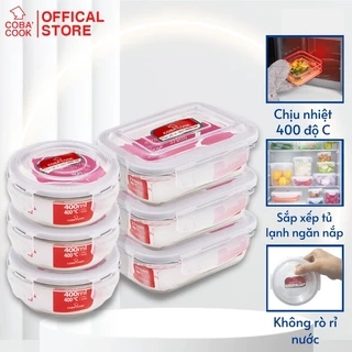 Bộ 6 hộp thủy tinh đựng thực phẩm COBACOOK 3 hình tròn 400ml và 3 chữ nhật 370 ml- CCR4L36