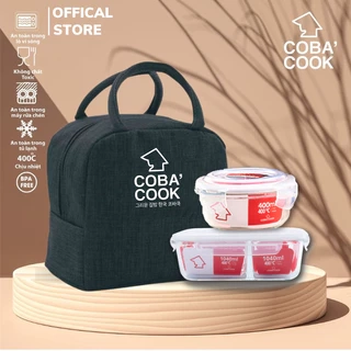 Bộ Hộp Cơm Chia 3 Ngăn 1040ml Và Hộp Tròn 400ml Chống Tràn Chịu Nhiệt Kèm Túi COBACOOK- CCL1NR42BB