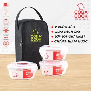 Bộ túi hộp cơm thủy tinh COBACOOK - CCR43BL