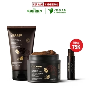 Bộ 3 Cà phê Đắk Lắk tẩy da chết cocoon: Cơ thể 200ml + Da mặt 150ml + Son môi 5g