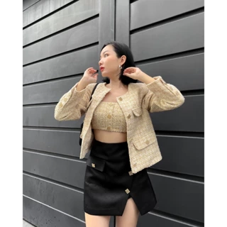 COCO SIN - Croptop Tweed Gold Đính Nút