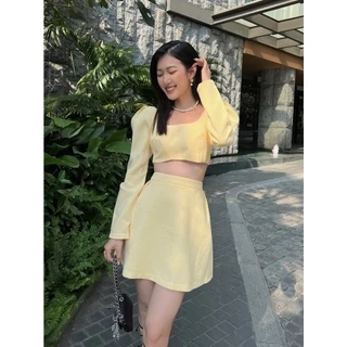 COCO SIN - Set Áo Croptop Tay Phồng + Chân Váy Vàng