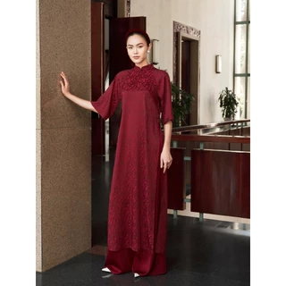 COCO SIN - Set Áo Dài Lụa Hoa Đỏ & Quần Lụa Đỏ - ÁO DÀI 24'