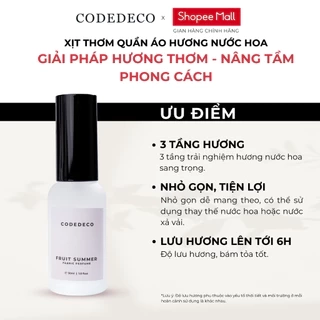 Xịt thơm hương nước hoa CODEDECO Fruit Summer 30ml Ngọt ngào, Dịu mát từ Hương hoa và Trái cây lưu hương tới 6h