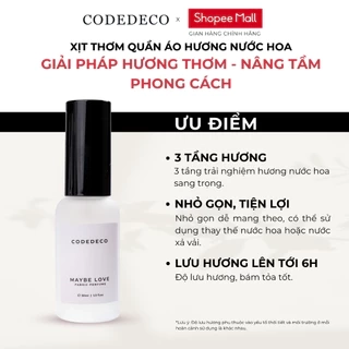 Xịt thơm quần áo hương nước hoa CODEDECO 30ml với 3 tầng hương, lưu hương lên tới 6h