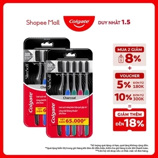Bộ 10 Bàn chải Colgate SlimSoft Charcoal than hoạt tính kháng khuẩn siêu mềm mảnh