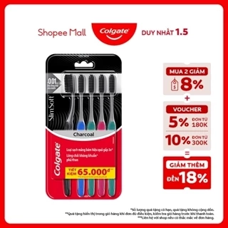 Bộ 5 Bàn chải Colgate SlimSoft Charcoal than hoạt tính kháng khuẩn siêu mềm mảnh