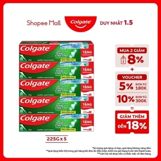 Bộ 5 Kem đánh răng Colgate ngừa sâu răng răng chắc khỏe 225g/tuýp tặng bàn chải