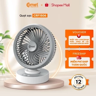 Livestream - CRF1506 Quạt Sạc Tích Điện Để Bàn Đa Năng COMET  7W, 4 Cấp Độ Gió, Xoay 90 Độ, Để Bàn Văn Phòng
