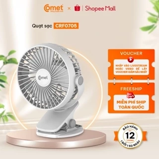 Quạt Sạc Tích Điện Mini Kẹp Bàn Comet CRF0705 5W Đế Kẹp Xe Đẩy Hoặc Để Bàn Xoay 360 Độ