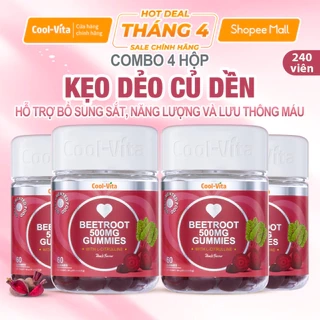 Combo 4 Kẹo Dẻo Củ Dền Thuần Chay Hỗ Trợ Bổ Sung Sắt, Lưu Thông Máu & Bổ Sung Năng Lượng LCitrulline Vị Đào CoolVita