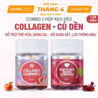 Combo Kẹo Dẻo Collagen Hỗ Trợ Trẻ Hóa Sáng Da & Kẹo Dẻo Củ Dền Hỗ Trợ Bổ Sung Sắt CoolVita (60 viên x 3g)/hộp