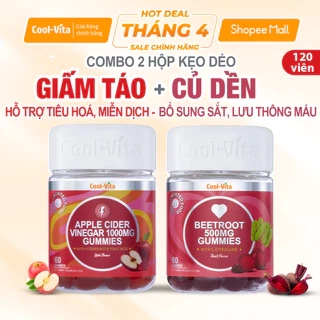 Combo Kẹo Dẻo Giấm Táo Hỗ Trợ Tiêu Hóa & Kẹo Dẻo Củ Dền Hỗ Trợ Bổ Sung Sắt CoolVita (60 viên x 3g)/hộp