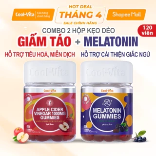 Combo Kẹo Dẻo Giấm Táo & Kẹo Dẻo Melatonin Coolvita Hỗ Trợ Tiêu Hóa - Cải Thiện Giấc Ngủ - 2 Hộp (60 viên x 3g)/hộp
