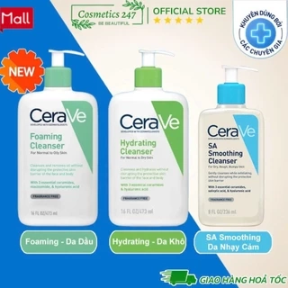 Sữa Rửa Mặt CeraVe SA Smoothing, Hydrating, Foaming Cleanser Dành Cho Da Dầu Mụn, Khô, Nhạy Cảm 88ml – 236ml – 473ml