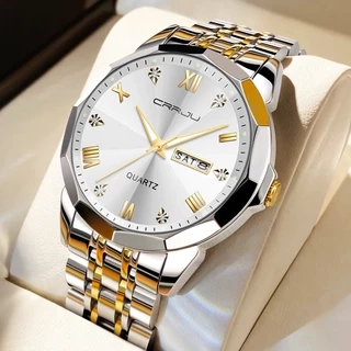 CRRJU Đồng hồ nam chính hãng Dây đeo bằng thép không gỉ Lịch có chức năng phát sáng Chống thấm nước 5023X