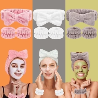Bộ 3 băng đô nhung san hô AIJOLEN chống nước khi rửa mặt / trang điểm
