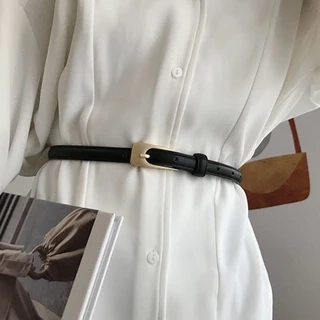 Thắt lưng AIJOLEN da pu màu trơn khóa kim loại kiểu dáng vintage