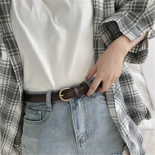 Thắt lưng da PU AIJOLEN màu trơn thời trang vintage cho nữ