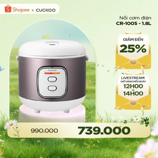 Nồi cơm điện Cuckoo 1.8L CR-1005 Màu xám bạc - Lòng nồi chống dính - Bảo hành 2 năm -Hàng chính hãng
