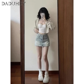 Chân váy chữ A DADUHEY denim lưng cao phong cách Mỹ đường phố cao cấp size lớn